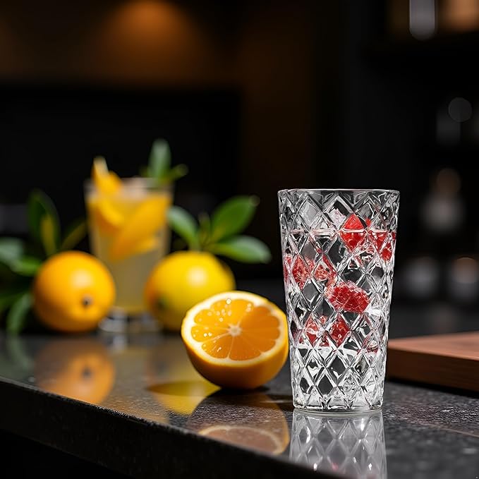 Glaver's Drinking Glasses - Set of 10-14oz. Highball Glass Cups - Dishwasher Safe Cocktail - Diamond Cut Shape - Tall Beer Glasses, Water Glasses, Bar Glass, Wine, Juice, Iced Tea
