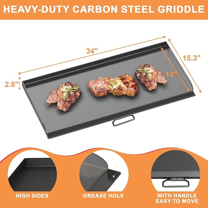 Flat Top Griddle for Camp Chef 2 Burner Stove EX60P EX60LW TB90 GB90D SPG90B TB90LWG StoveTop Parts for 16" & 14" Cooking Systems, 14" x 32" Camp Stove Griddle for Camp Chef Accessories, 1PC