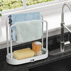 Kitchen Sponge Holder Dishcloth Hanger, Kitchen Sink Rack Tray Organizer Stand for Sponge, Dish Cloth, Rag, Brush, Scrubber Storage and Organization (Grey)