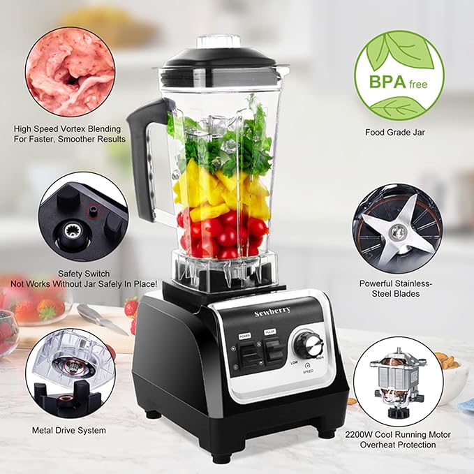 Blender Professional Countertop Blender, 2200W High Speed Commercial Blender for Shakes and Smoothies with 70Oz BPA Free Container, Smoothie Maker for Crushing Ice, Frozen Dessert, and Nuts etc.