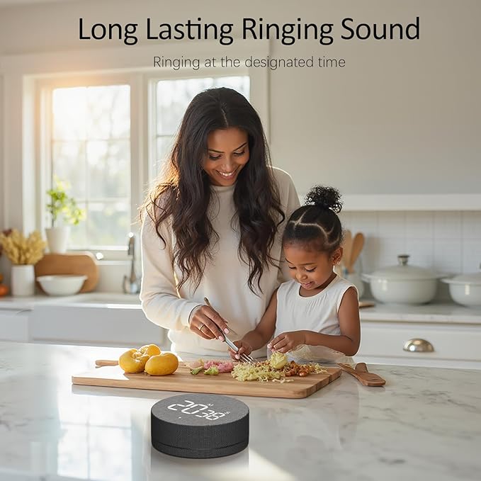 AVINIA Desk Timer for Productivity Magnetic Digital Kitchen Timer Rechargeable Fabric Mesh Cover 99 Mins Countdown/Count Up Stylish Efficana Konah Home Timmer for Cooking (Fabric Black)