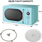 Total Chef Retro Microwave Oven | 20L / 0.7 Cu Ft | Quick Start & Defrost By Weight/Time | 8 Pre-set Cooking Modes For Coffee, Rice, Pasta, Potato, Reheat, Fish, Pizza, Popcorn | 700W | Blue