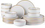 E-far Plates and Bowls Set for 8, 24-Piece Stoneware Dinnerware Sets, Ceramic Dinning Ware Reactive Glaze Dishes Set, Microwave & Dishwasher Safe - Seashell White