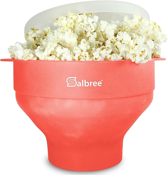 The Original Salbree Collapsible Silicone Microwave Popcorn Popper Maker Machine, Microwavable Bowl Holds 16 Cups, Uses Hot Air and Oil Always Optional - The Most Colors Available (Coral)