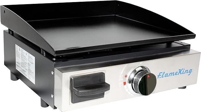 Flame King 17-inch Flat Top Griddle for BBQ Grill w/Regulator, Propane Gas Griddle for RV Pullout Kitchen