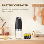 Gravity Electric Salt And Pepper Grinder Set, Automatic Salt And Pepper Grinder Set, Battery Powered (6 AAA Batteries Each), Adjustable Roughness, LED Light, 2 Pack, (Black)