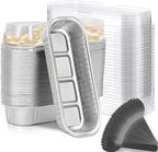 Findful Mini Loaf Baking Pans with Lids and Spoons (50 Pack, 6.8oz) Rectangle Aluminum Foil Baking Pans Tins Containers - Cupcake Containers Wrappers Cheesecake Creme Brulee Ramekins