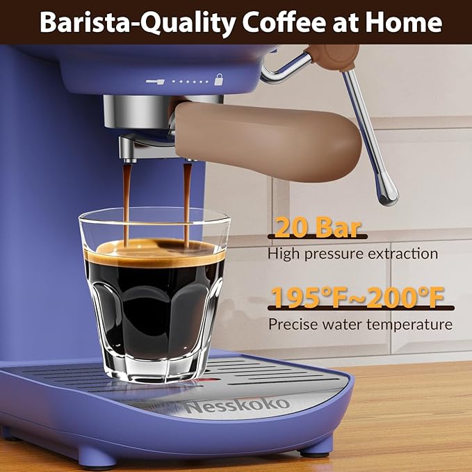 Espresso Machine with Steam Milk Frother Semi Automatic 20 Bar Compact Blue with Touch Screen for home Cafetera Espresso, Latte, Cappuccino, Americano, Macchiato