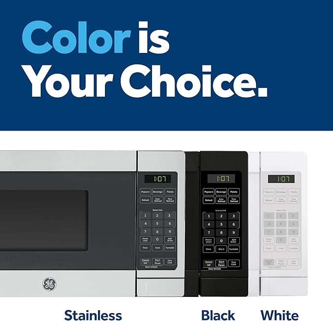 GE Countertop Microwave Oven, Compact 0.7 Cubic Ft., 700-watt Capacity, 6 Auto Cooking Settings, Child-Lock Technology, Kitchen Essentials for the Countertop, Dorm Room or Apartment, White
