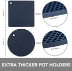 Joyhalo Trivets for Hot Dishes - Hot Pads for Kitchen, Silicone Pot Holders for Hot Pots and Pans, Silicone Mats for Kitchen Countertops, Table, Flexible Easy to Wash and Dry, Navy