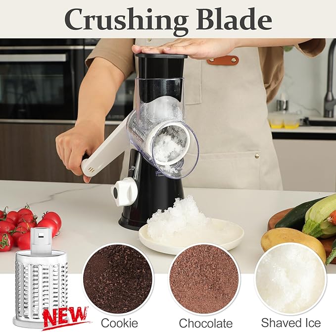 Cambom 5 in 1 Rotary Cheese Grater Hand Crank Cheese Shredder for Fresh Cheese, Vegetable, Nuts,Non-slip Suction Base, Black