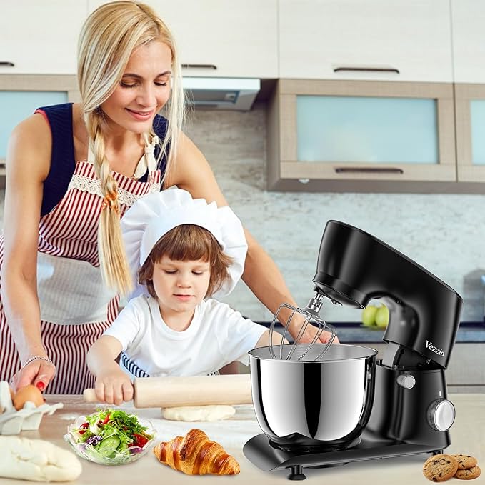 Vezzio Stand Mixer,6 Quarts,10-Speed Tilt-Head,Kitchen Food Mixer with Stainless Steel Bowl,Dough Hook,Whisk, Beater,Egg White Separator (Black)