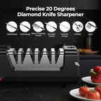 Electric Knife Sharpener, Precise 20° Diamond Knife Sharpener for Kitchen Knives, Quick Repairing in 40 Seconds, with Metal Dust Collection Box & Special Port for Scissors, Black