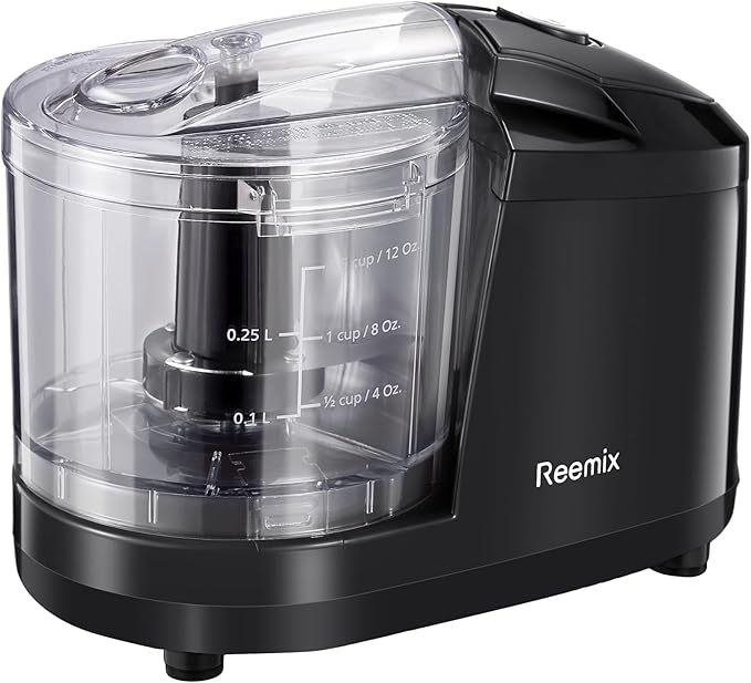 Reemix 1.5-Cup One-Touch Electric Food Chopper, 100W Mini Food Processor Meat Grinder, Mix, Chop, Mince and Blend Vegetables, Fruits, Nuts, Meats, Stainless Steel Blade (Black)
