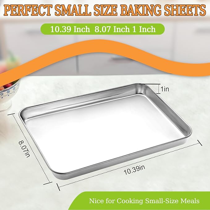 Baking Sheet Set of 2 - CEKEE Stainless Steel Cookie Sheet Baking Pan, Size 10 x 8 x 1 inch, Non Toxic & Heavy Duty & Mirror Finish & Rust Free & Easy Clean