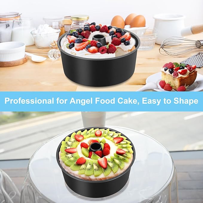 TeamFar 10 Inch Angel Food Cake Pan, Non-Stick Coating Stainless Steel Core Pound Cake Pan with Tube, for Home/Kitchen, Healthy & Heatproof, One-piece & Hollow Design, Release& Clean Easily