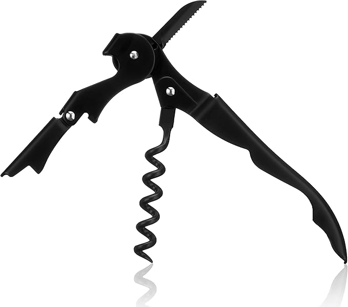 True Truetap Double Hinged Waiter's Corkscrew Wine Opener, Stainless Steel Wine Bottle Opener with Built In Foil Cutter, Home Bar Tools, Bar Cart Accessories, Wedding Gifts, Set of 1, Matte Black