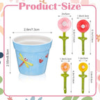 Flower Measuring Spoons Set in Pot - Ceramic Baking Measuring Spoons with Holder for Dry & Wet Ingredients - Cute Flower Figurine - 1 Tbsp, 1 Tsp, 1/2 Tsp, 1/4 Tsp - Unique Gift, Dishwasher Safe(Blue）