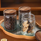 2-Pack 24 OZ Vintage Glass Jar with Lid, Airtight Food Storage Canisters with Bamboo for Kitchen Counter Pantry, Ideal for Coffee, Candy, Tea, Oats, Sugar, Cookies Decorative Jars