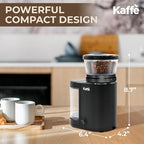 Kaffe Electric Burr Coffee Grinder (5.5oz) w/Adjustable Coarseness Settings - Flat Burr - [New Upgraded Motor ] - Precision Coffee Bean Grinder for Home Use - Black