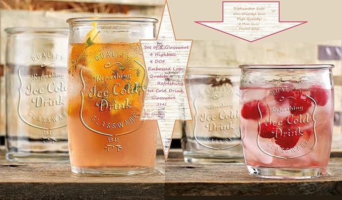 Glaver's Ice Cold Set of 8 Drinking Glasses 4-20 Oz Highball Glasses, and 4-13 Oz Whiskey Glass Cups For Everyday Home Use Water glasses, Beer, Juice, Cocktail.