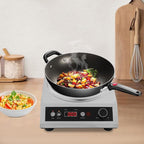 1800W Electric Wok Used for Home and Commercial, Induction Wok with Concave Surface Strong Power Dual Control Mode 10 Power and Temp 24H Timer Induction Cooktop For Cooking