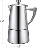 CUISINOX Roma Satin Stainless Steel Moka Pot Stovetop Espresso Maker, 10-Cup