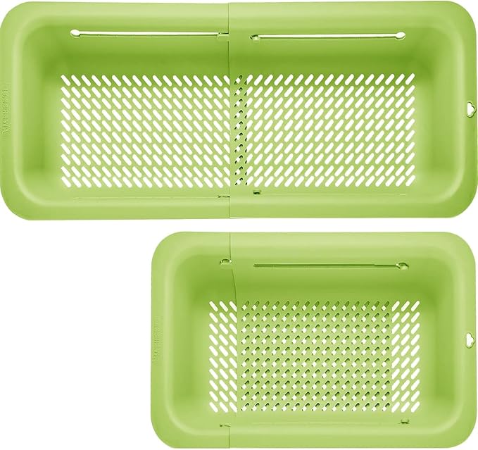 LASSHSWA Collapsible Colander for Kitchen, Over the Sink Strainer Basket for Kitchen, Fruit Pasta Food Strainer Expandable Plastic Colander BPA Free (Green)