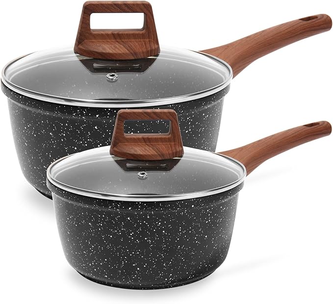 ESLITE LIFE 1.5 QT & 2.5 QT Sauce Pan Set with Lids, Nonstick Small Soup Pot Compatible with All Stovetops (Gas, Electric & Induction), PFOA Free, Black