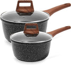 ESLITE LIFE 1.5 QT & 2.5 QT Sauce Pan Set with Lids, Nonstick Small Soup Pot Compatible with All Stovetops (Gas, Electric & Induction), PFOA Free, Black