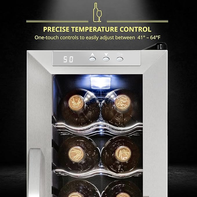 SCHMÉCKÉ 12 Bottle Compressor Wine Cooler Refrigerator w/Lock - Large Freestanding Wine Cellar For Red, White, Champagne or Sparkling Wine - 41f-64f Digital Temperature Control Fridge Stainless Steel