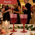 Plastic Wine Glasses, Plastic Goblets Vintage Style Cordial Unbreakable Drinking Glasses, Reusable Drinkware for Wedding Reception, Grand Event Party Supplies, Mother's Day (48, Burgundy)