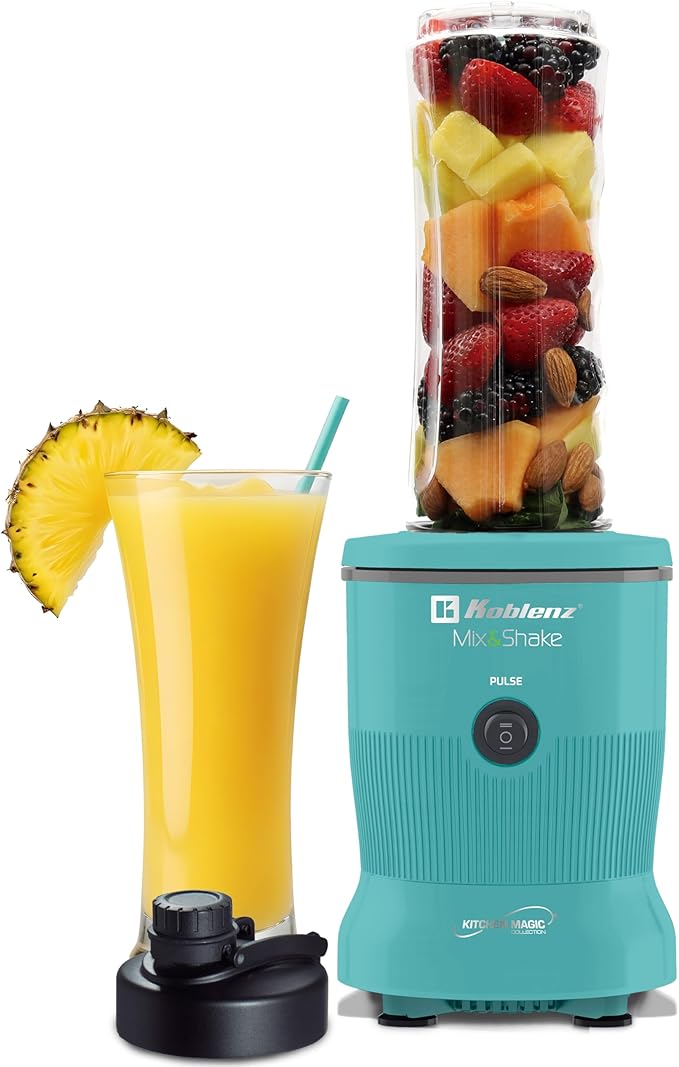 Mix&Shake Blender, 20 oz Portable Blender, 600W Motor, Pulse, ON/OFF Functions, Stainless Steel Blades, Shakes, Sauces, Smoothie Maker, (1) 20 oz To-Go Bottle, Green, MSKM-600 V