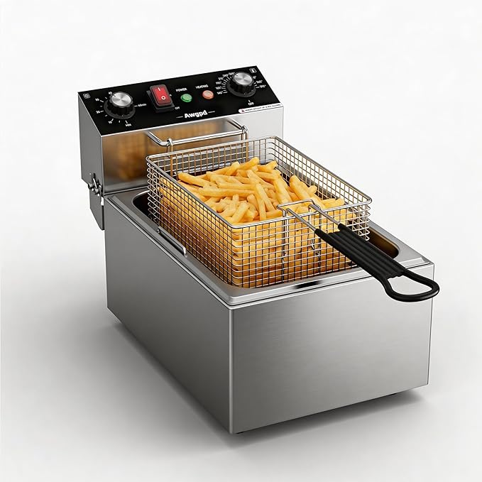 Electric Deep fryer Single Tank Deep Fryer with Basket Capacity 10L Electric Countertop Fryers with 60 Minute Timer for Home Kitchen and Restaurant