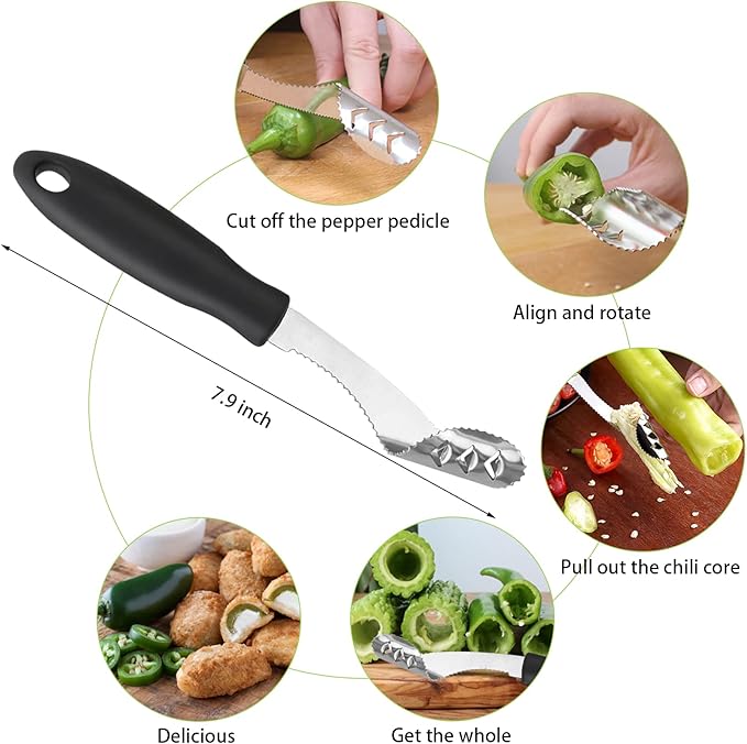 Openfly Vegetable Corer Tool, 6 Pcs Stainless Steel Fruit and Vegetable Corer Tools for Home Kitchen Cherry Pear Jujube Zucchini Chili