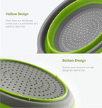 2 Pack Kitchen Foldable Silicone Strainer Colanders, Collapsible Colanders with Handles, Space-Saver Folding Strainer Colander for Draining Pasta, Vegetable (Green and Red)