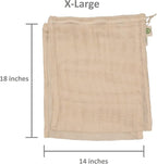 Cotton Mesh Produce Bags - Washable, Organic Cotton Vegetable Storage Bags - Large Net Mesh Onion & Potato Storage Sacks - 14"x18" (6 XL)