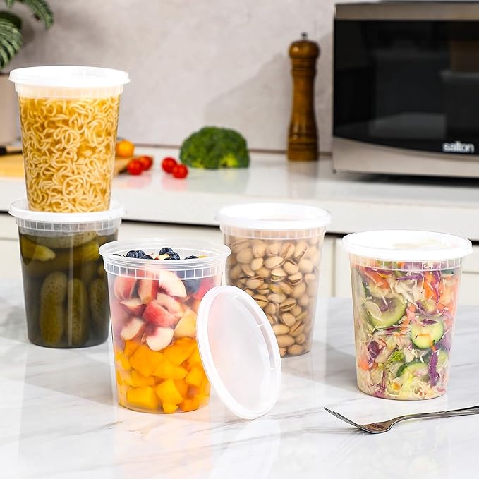 AOZITA 40 Sets 32 oz Plastic Deli Food Containers With Lids, Airtight Food Storage Containers, Freezer/Dishwasher/Microwave Safe, Soup Containers For Takeout Meal Prep Storage