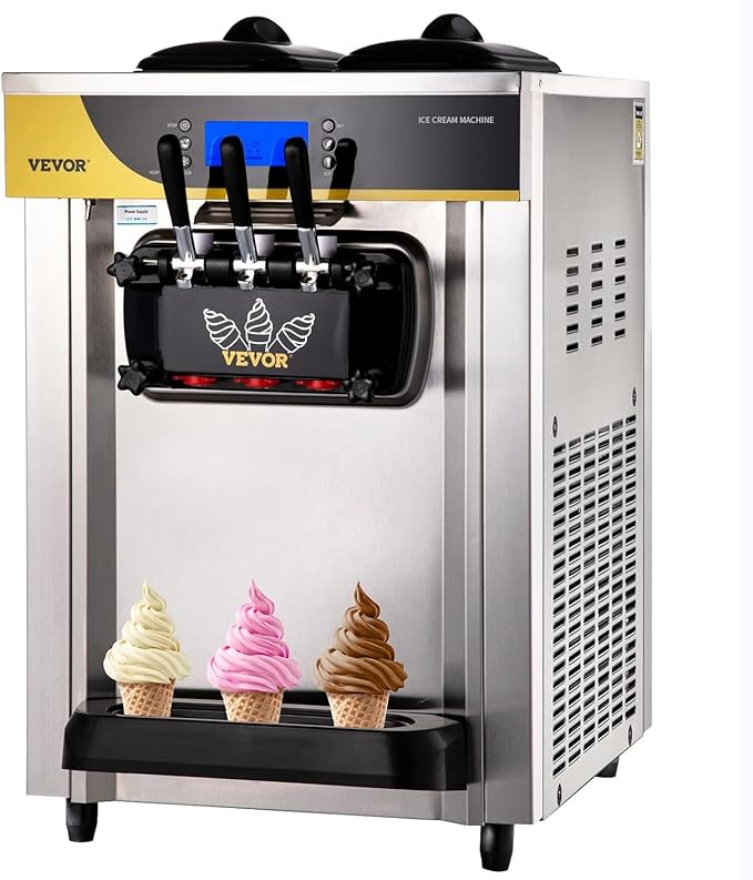 VEVOR Commercial Ice Cream Maker, 22-30L/H Yield, Countertop Soft Serve Machine with 2x6L Hopper 2L Cylinder LCD Panel Puffing Shortage Alarm, Frozen Yogurt Maker for Restaurant Snack Bar, Silve