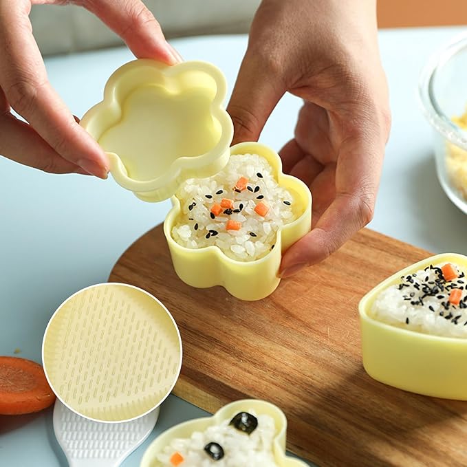 3 Pack Rice Ball Mold, Sushi Mold Diy Sushi Cooking Tools For Japanese Boxed Meal Children Bento,Kitchen Tools Sushi Plates Rice Ball Mold Non Stick Sushi Rice Making Kit (Yellow, Mouse)
