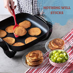 Moss & Stone Square Nonstick Electric Skillet With Lid, Aluminum 12x12 Inch Electric Frying Pan 5Qt, Nonstick Cooking Surface, Adjustable Temperature Control, Vented Glass Lid, Heat-Resistant Handle