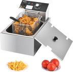 Deep Fryer with Basket, 1700w 9.1Qt Oil Tank/ 4Qt Basket, Stainless Steel Countertop Electric Fryer for Home and Commercial Use, Oil Fryer with Temperature Control and Double Overheat Protection