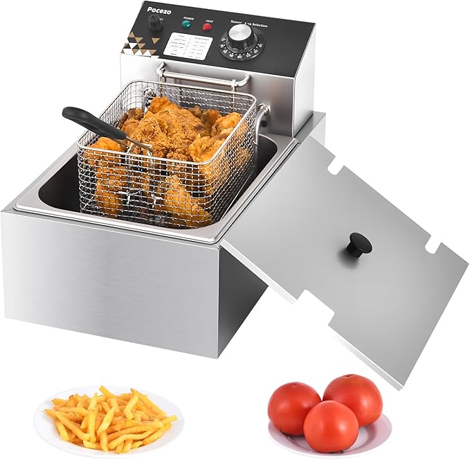 Deep Fryer with Basket, 1700w 9.1Qt Oil Tank/ 4Qt Basket, Stainless Steel Countertop Electric Fryer for Home and Commercial Use, Oil Fryer with Temperature Control and Double Overheat Protection