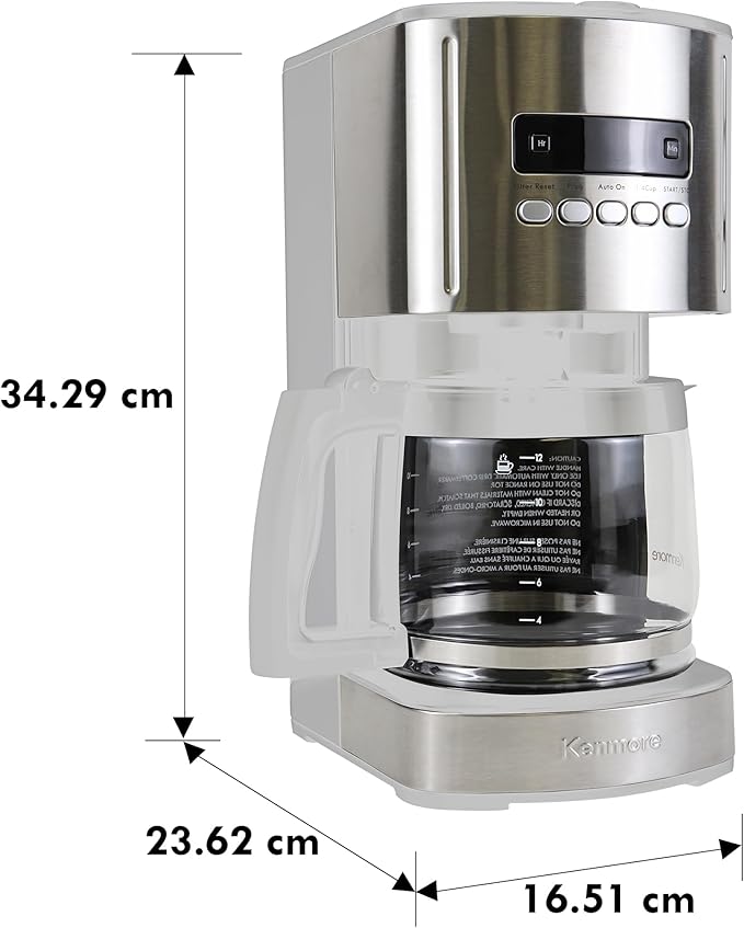 Kenmore Drip Coffee Maker - 12 Cup Programmable Cafe Machine With Glass Pot, Regular & Bold Brew, Auto Shut Off Large Water Reservoir, Reusable Filter, Kitchen Appliances For Cafeteria Barista