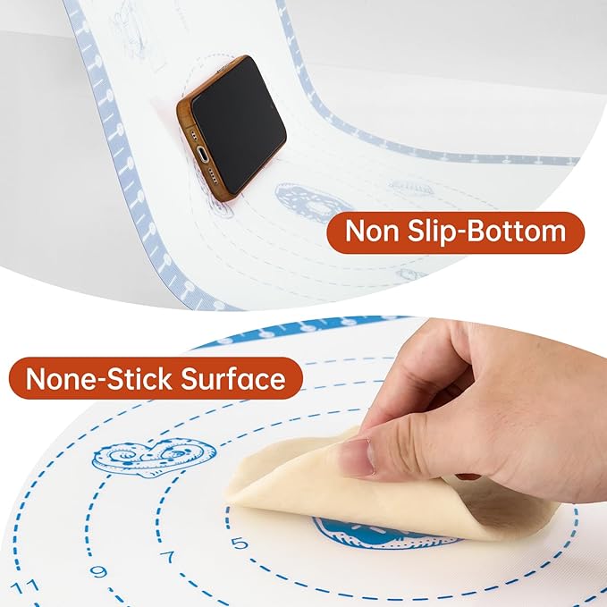 Silicone Baking Mat with 10 Useful Recipes, Silicone Mat for Baking,Cookie, Macaron, Pizza, Surdough,Silicone Sheet for Dough Rolling out, ExtraLarge and 480°F Oven Safe