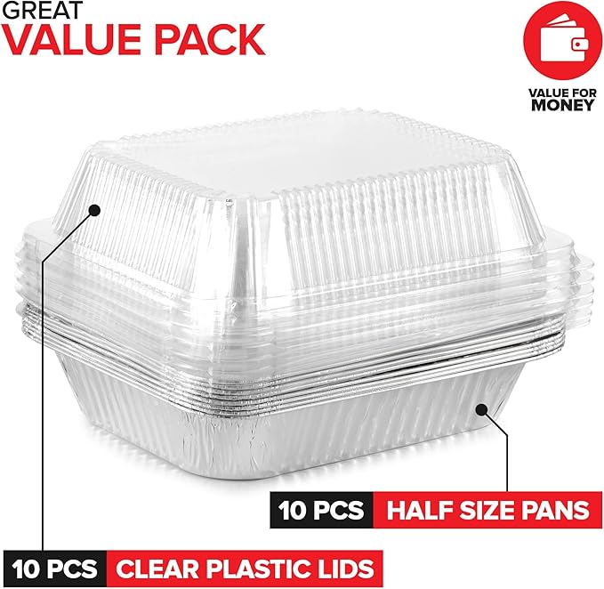 Stock Your Home 9x13 Disposable Baking Pan with Lid (10 Pack) Heavy Duty Aluminum Cake Pans with Lids, Clear Plastic Cover, Food Container for Lasagna, Casserole, Brownie, Rectangular Sheet Tray