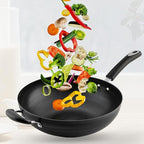 Wok Pan with Lid Nonstick Wok 32cm, Carbon Steel Woks Stir-Fry Pans, No Chemical Coated Flat Bottom Chinese Wok, for Electric, Induction and Gas Stoves