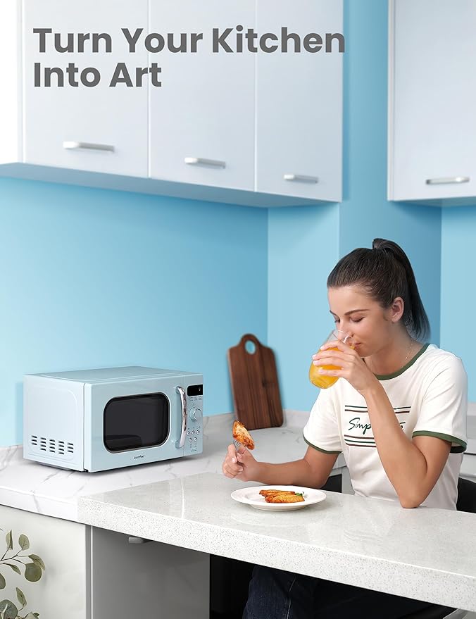 COMFEE' Retro Small Microwave Oven With Compact Size, 9 Preset Menus, Position-Memory Turntable, Mute Function, Countertop Microwave For Small Spaces, 0.7 Cu Ft/700W, Green, AM720C2RA-G