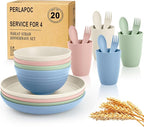 Wheat Straw Dinnerware Sets 20 PCS Service for 4, Unbreakable Kitchen Plates and Bowls Sets, Microwave Dishwasher Safe Dish Set, Outdoor Camping, RV, Apartment Essentials - Colorful