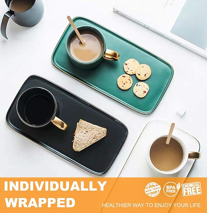 1000Pcs Disposable Wood Coffee Stir Sticks Stirrers Individually Paper Wrapped Coffee Tea Beverage Stirrers Stirrings 5.5 Inch,140mm